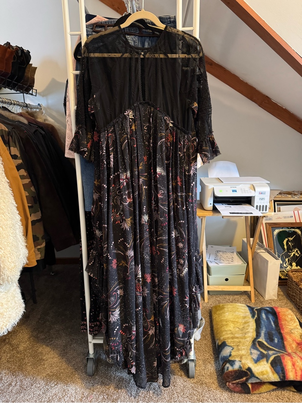 Free People Beaded Floral Maxi high low dress S Small - Picture 5 of 7